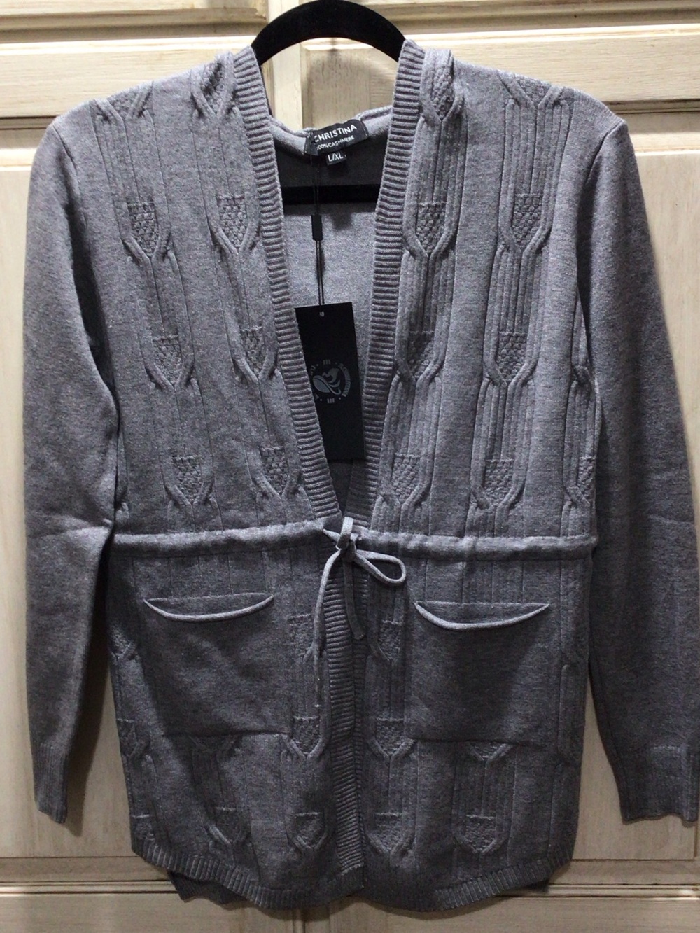 S. Christina Gray Textured Tie-Waist Cardigan - Gray 100% Cashmere
